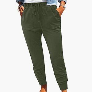 ROSKIKI Drawstring Elastic Waist Sports Lounge Pants with Pockets Green Size L